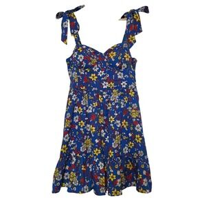 B.O.G Collective Floral Tie Shoulder Smocked Back Ruffle Hem Mini Dress Large